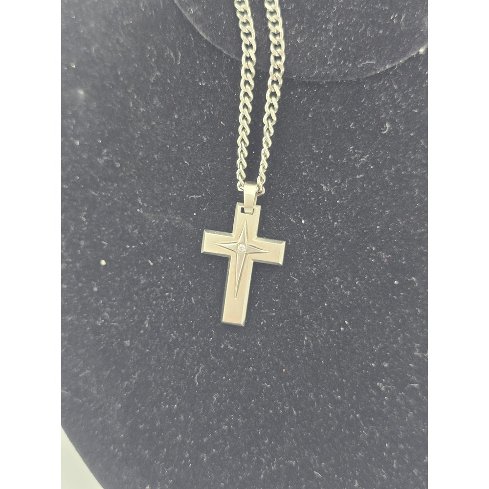 BGE Stainless Steel Topaz Cross Necklace Bless and Protect My Grandson bradford - Picture 6 of 7